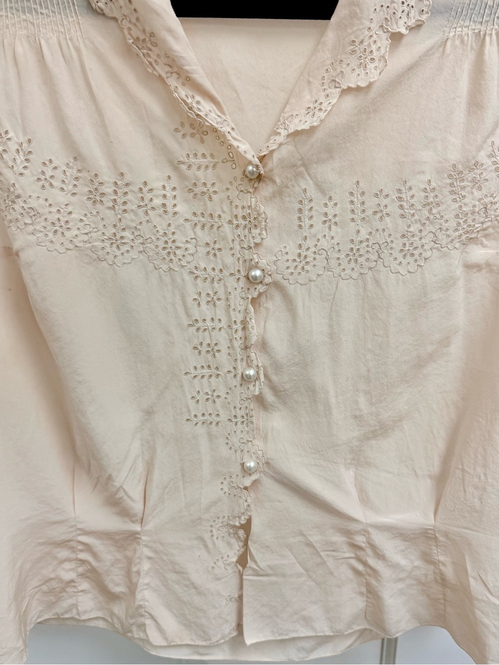 1940’s Vintage Cream Eyelet Lace Sleeveless Blouse Cottagecore Romantic - S - Picture 3 of 15